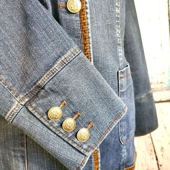 Carol's Denims Classic Jacket Velvet Trim Size 2XL Medallion Pocket Buttons - Picture 4 of 10